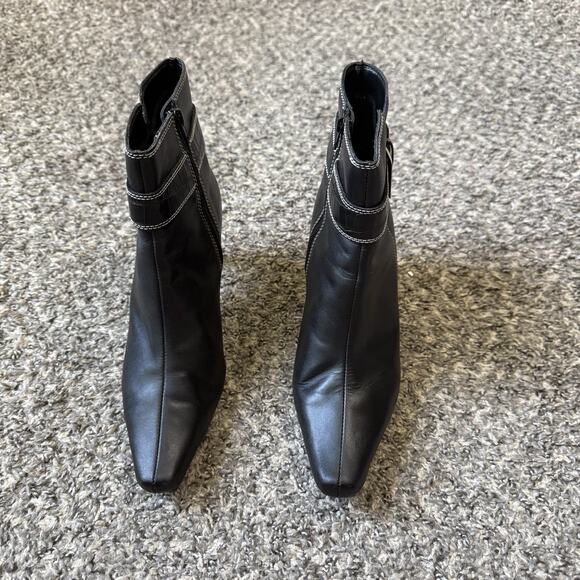 VTG Predictions Ankle Boots Pointed Toe Black Leather Heeled Buckle Zip Classic - Picture 2 of 8